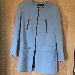 Zara Woman Blue Spring Jacket with Gold Zipper Accents